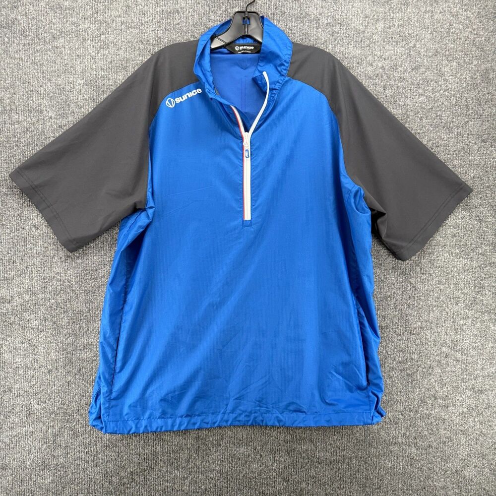 Sunice Jacket Mens XL Blue Colorblock 1/4 Zip Pullover‎ Short Sleeve Windbreaker